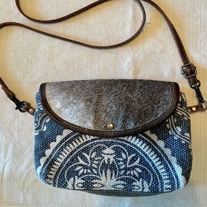 Myra Bag,crossbody-canvas & cowhide, adjustable shoulder strap..10x 7.5 x 2.25